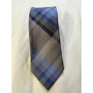 Kenneth Cole Reaction Men's Blue Gray Plaid Silk Necktie Fashion Accessory‎